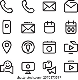 Contact thin line icons set. Basic contact icon collection. Phone, website, message, chat symbol. Vector