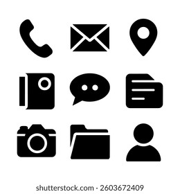 Contact thin line icons set. Basic contact icon collection. Phone, website, message, chat symbol. Vector	