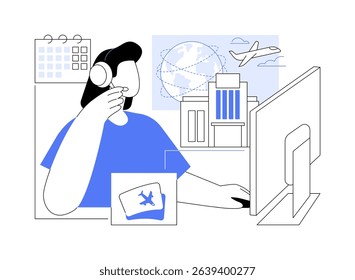 Contact travel agent isolated cartoon vector illustrations. Smiling tour agent has call from client, planning vacation with tour agency, all inclusive travel, holidays vector cartoon.