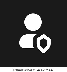 Contact under protection dark mode glyph ui icon. Access to information. User interface design. White silhouette symbol on black space. Solid pictogram for web, mobile. Vector isolated illustration