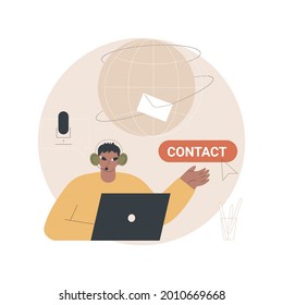 Contact us abstract concept vector illustration. Contact us web page, website UI, menu bar element, office information, telephone number, physical address, department e-mail abstract metaphor.