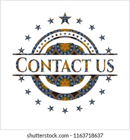 Contact us arabic badge background. Arabesque decoration.
