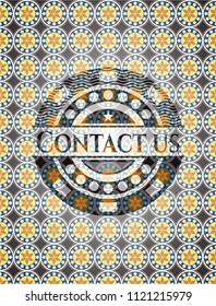 Contact us arabic style emblem. Arabesque decoration.