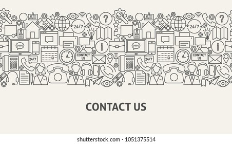 Contact Us Banner Concept. Vector Illustration of Line Web Design.