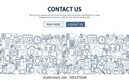 Contact Us Banner Design. Vector Illustration of Line Web Concept.