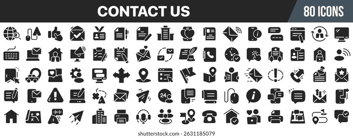 Contact us black icons collection. Big UI icon set in a flat design. Vector illustration EPS10