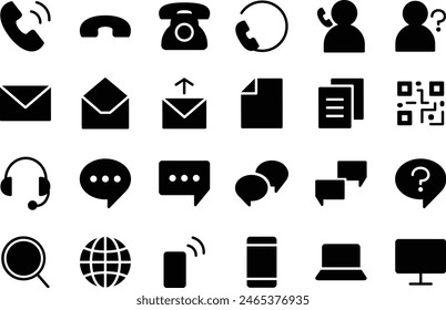 Contact us black silhouette icon set