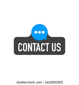 Contact us blue realistic paper speech bubble.