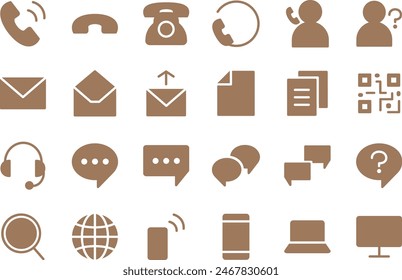 Contact us brown silhouette icon set