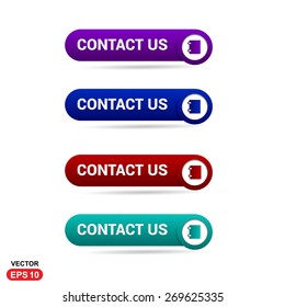 Contact Us Button. Abstract beautiful text button with icon. Purple Button, Blue Button, Red Button, Green Button, Turquoise button. web design element. Call to action icon button