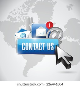 contact us button and icons illustration design over a white background