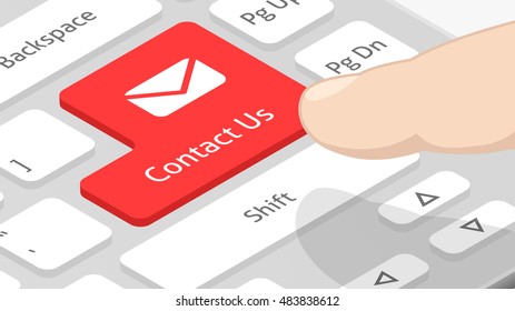 Contact Us Button on Keyboard with Email Icon and Finger Pushing Button