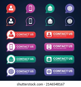 Contact us buttons and icons set vector