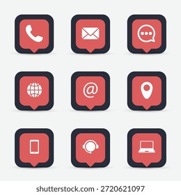 Botões de contato. Coleção de Ícones de Conexão.Entre em contato conosco ícone set.Ícones de Contato e Comunicação. Ícone Conjunto de Comunicações.