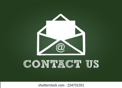 Contact Us By Mail Envelope On Green Chalkboard