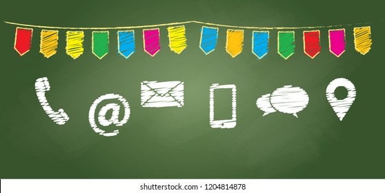 Contact us or call us symbols Social Media network icons for business communication Marketing chatting or messenger, mail, chat talk Funny mobile share about connect School phone Happy party