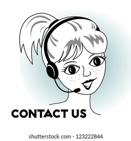 Contact us - cartoon girl with headset