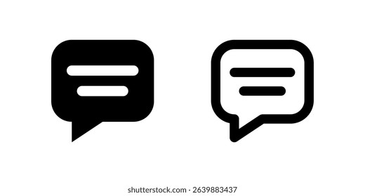Contact Us Chat Icon Set. A black glyph and outline icon of a chat bubble, indicating customer support or communication.