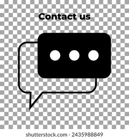 Contact us. Chat and message or feedback linear black and white icon. Dialog badge and communication flat sign. Symbol on transparent. For your web site. Technical support symbol. Vector EPS 10. - Powered by Shutterstock - Get 15% off with code: PIKWIZARD15