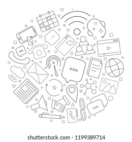 Contact us circle background from line icon. Linear vector pattern. Vector illustration