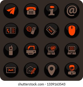 Contact us color vector icons on dark background for user interface design