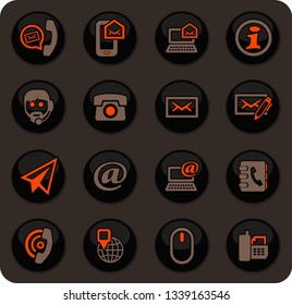 Contact us color vector icons on dark background for user interface design