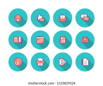 Contact Us Colored Flat Line Icon Set