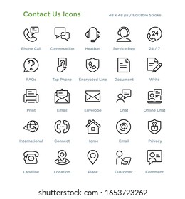 Contact Us Communication Icons - Outline