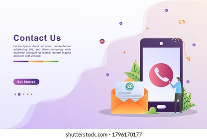 Contact us concept. customer care service 24/7, Online support, help desk. Can use for web landing page, banner, flyer, mobile app. Vector Illustration