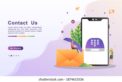 Contact us concept. customer care service, Online support, help desk. Can use for web landing page, banner, flyer, mobile app. Vector Illustration