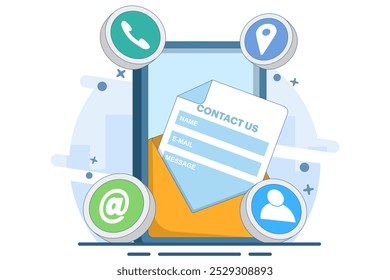 contact us concept, customer service, online support, hotline, help desk. Call center, online customer support. Contact Us Customer Service for Personal Assistant Service. vector illustration.