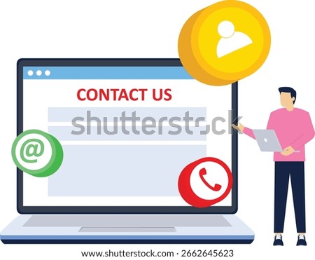 contact us concept, customer service, online support, hotline, help desk. Call center, online customer support. Contact Us Customer Service for Personal Assistant Service. vector illustration.

