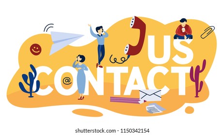 Contact us concept. Idea of support service. Assitant communication with customers and providing them with useful information online or by the phone call. Isolated flat vector illustration