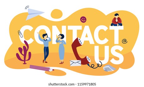 Contact us concept. Idea of support service. Assitant communication with customers and providing them with useful information online or by the phone call. Isolated flat vector illustration