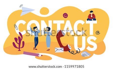 Contact us concept. Idea of support service. Assitant communication with customers and providing them with useful information online or by the phone call. Isolated flat vector illustration