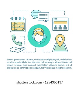 Contact us concept linear illustration. Information center. Infocenter. Call center. Hotline. Article, brochure, magazine page layout. Thin line icons with text boxes. Vector isolated outline drawing