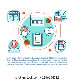 Contact us concept linear illustration. Information center. Infocenter. Call center. Hotline. Article, brochure, magazine page layout. Thin line icons with text boxes. Vector isolated outline drawing