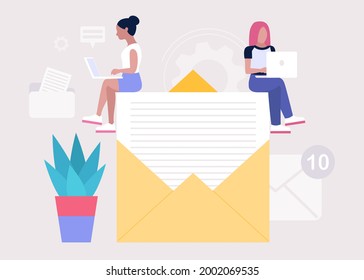 Contact us concept. People with laptops work on a big letter.
Vector icon for website information. Colorful flat illustration