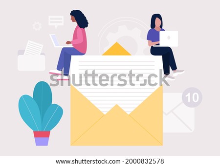 Contact us concept. People with laptops work on a big letter.
Vector icon for website information. Colorful flat illustration