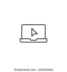 Contact us concept. Signs and symbols of interface. Editable strokes. Suitable for apps, web sites, stores, shops. Vector line icon of cursor on laptop monitor 