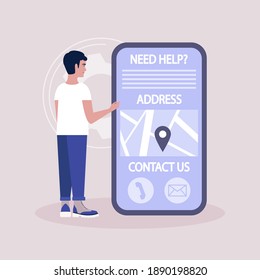Contáctenos con el concepto. Icono del vector para la información del sitio web. Ilustración plana colorida