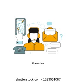 Contact us concept. Vector template for website, mobile website, landing page, ui.