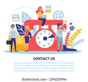 Contact us concept web banner. Idea of customer service and support. Business communication. Telephone symbol. Vector illustration in cartoon style