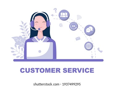 Contact Us Customer Service For Personal Assistant Service, Person Advisor and Social Media Network. Vector Illustration