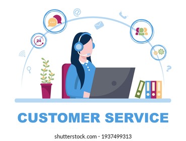 Contact Us Customer Service For Personal Assistant Service, Person Advisor And Social Media Network. Vector Illustration