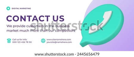 Contact us customer support call center helpdesk social media banner template 3d icon vector illustration. Online client care help information corporate assistance feedback web communication