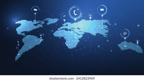 Contact us or the Customer support hotline connect concept. call center service provider, advice to customer help, and support services are digital on a dark blue background.	