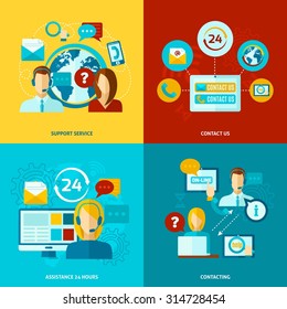 Contact us design concept set with support service flat icons isolated vector illustration