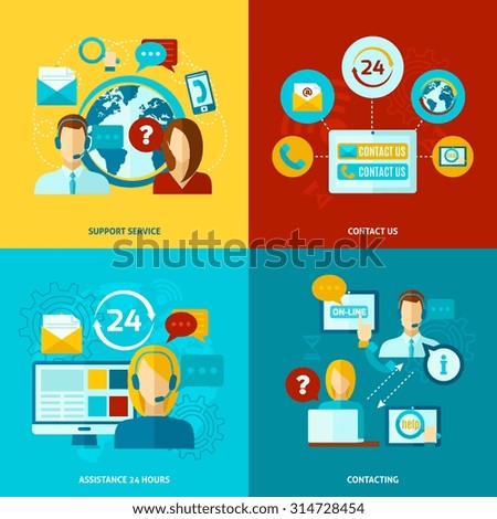 Contact us design concept set with support service flat icons isolated vector illustration