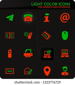 Contact us easy color vector icons on darken background for user interface design